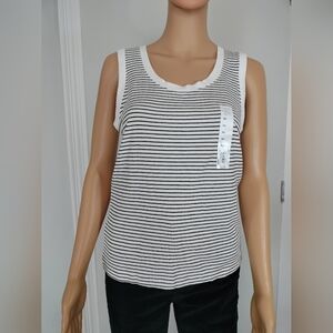 Nine West Soft Spun Black Striped White Top Size M